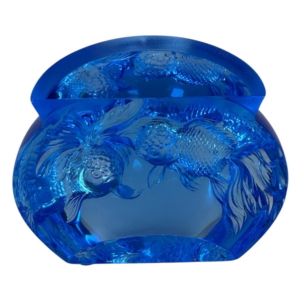 Tittot Art Glass Paperweight Blue Chinese Goldfish Fish Bowl Limited Edition